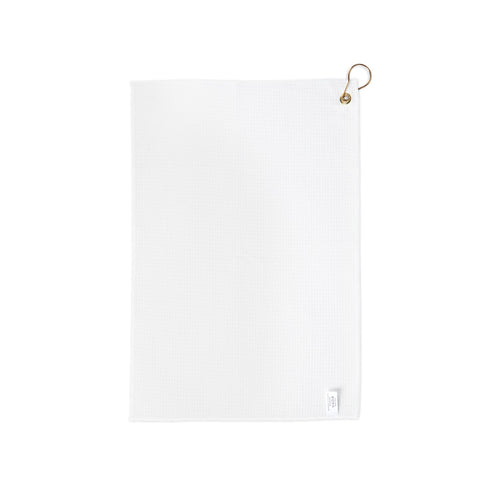 White Golf Towel with Metal Clip — Lightweight Waffle-Texture Club Towel for Course & Practice