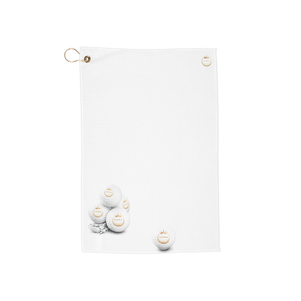 White Golf Towel with Minimal Golf Ball Design — Lightweight Waffle Golf Towel with Hook